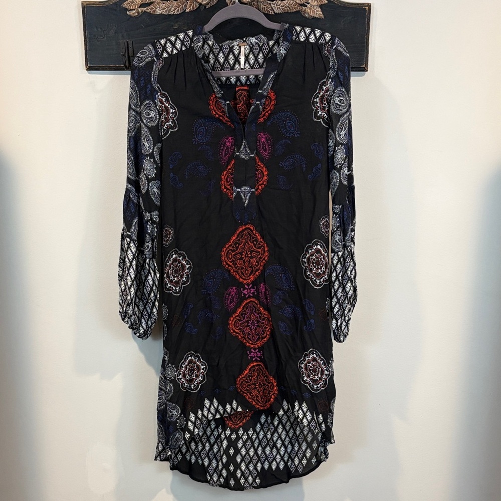 Free People High Low Mixed Print Paisley Geometric Tunic Midi Dress Size XS